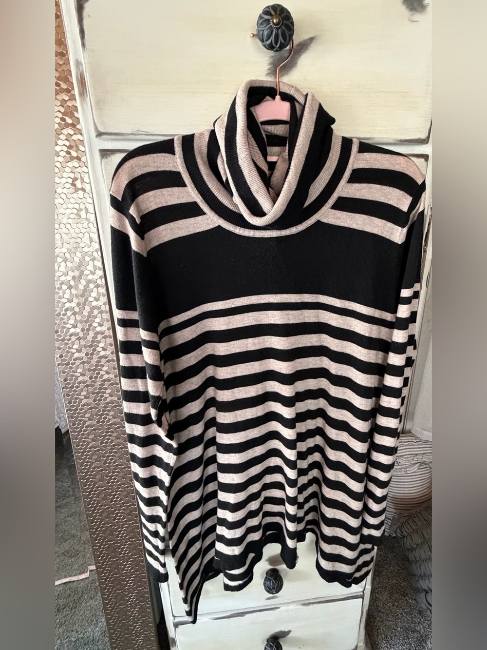 Joan Vass Wool Sweater Striped Turtleneck Tunic
